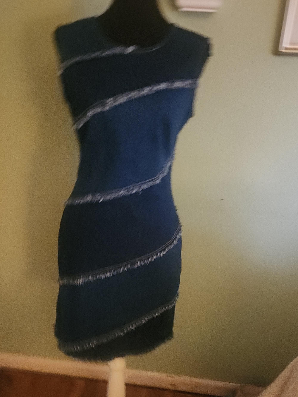 Sleeveless Navy Fringe Detail Bodycon Skirt